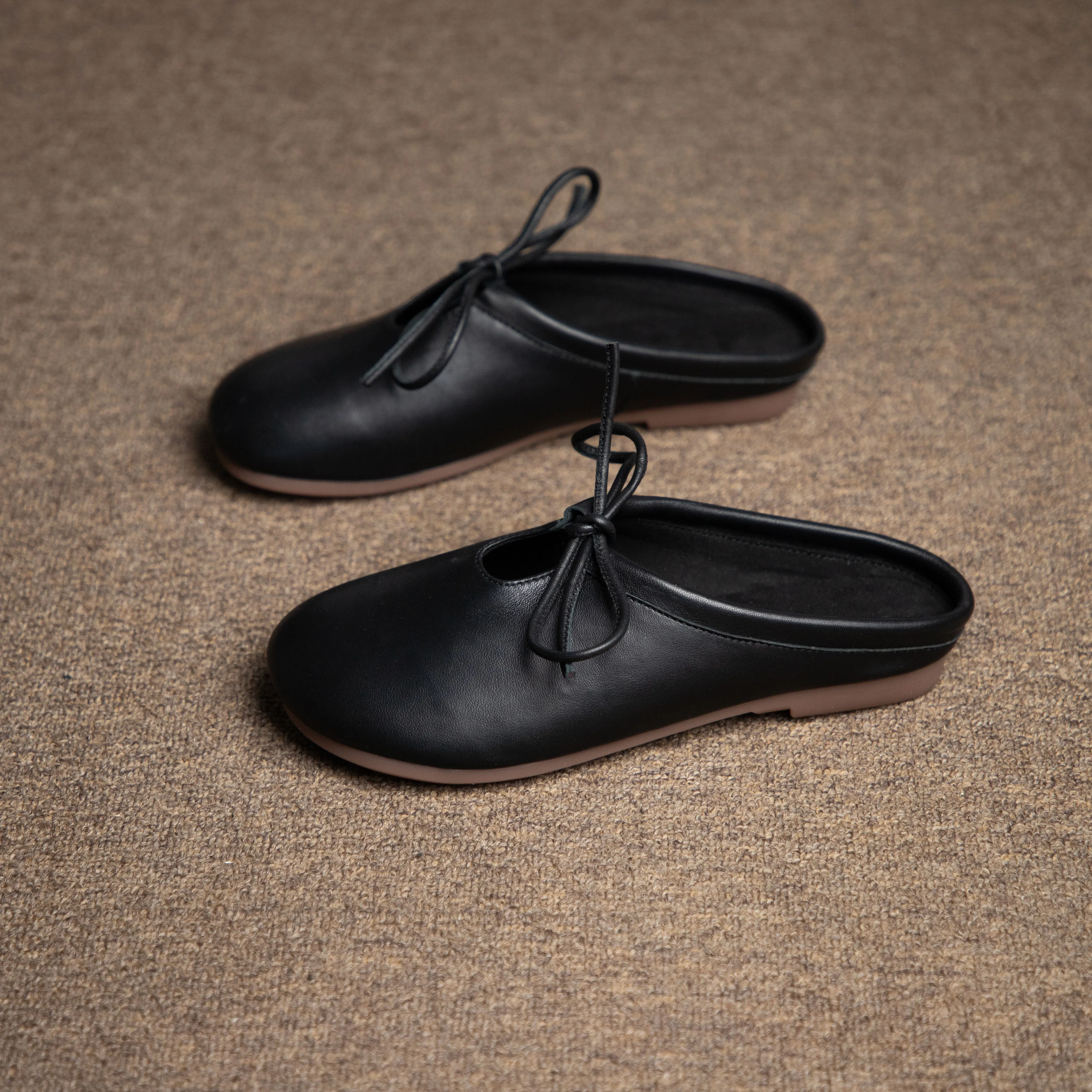 Women's Handmade Leather Comfort Lace-Up Mule Shoes