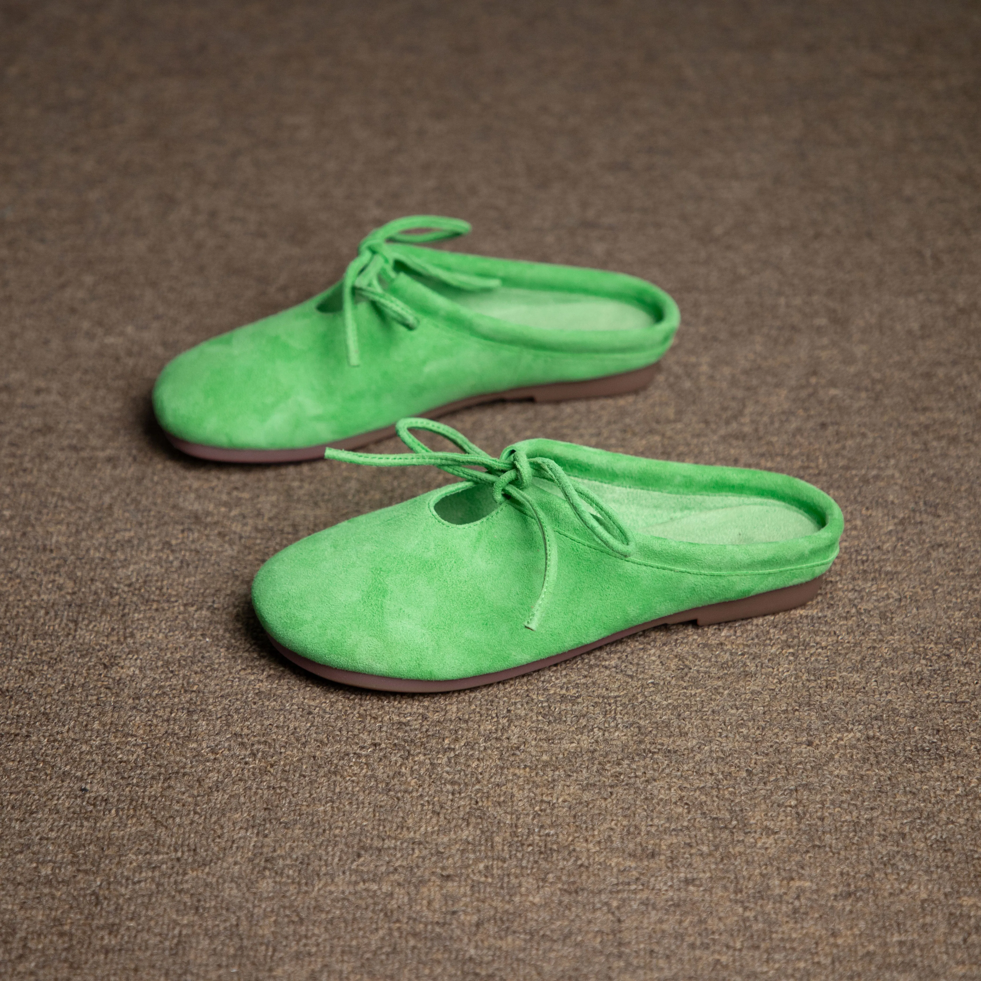 Women's Handmade Leather Comfort Lace-Up Mule Shoes