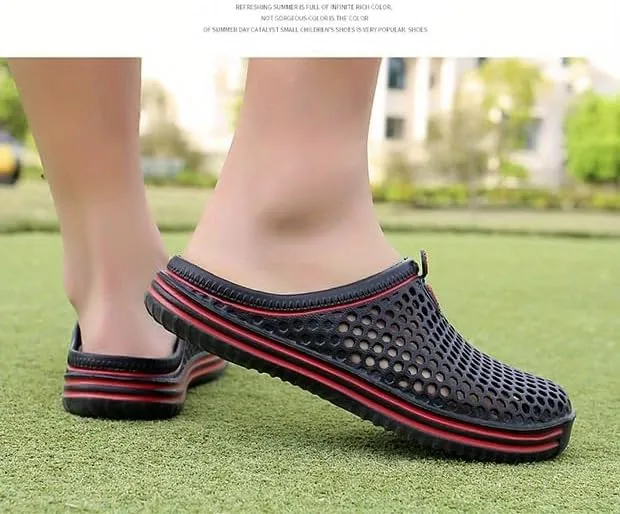 Women's Hollow Out Flat Clogs, Closed Toe Breathable Non Slip Garden Mules, Casual Beach Slide Shoes