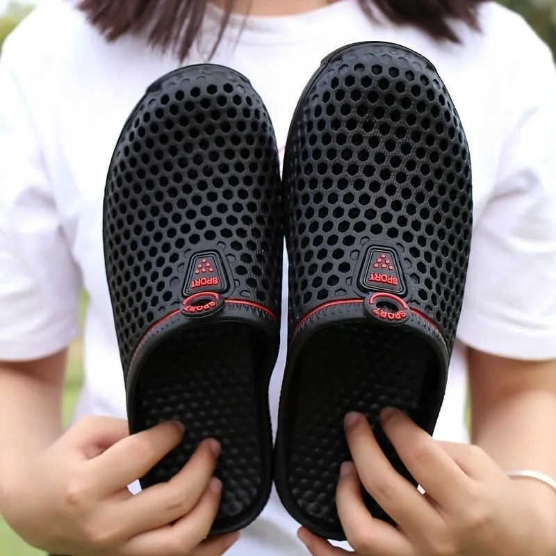 Women's Hollow Out Flat Clogs, Closed Toe Breathable Non Slip Garden Mules, Casual Beach Slide Shoes