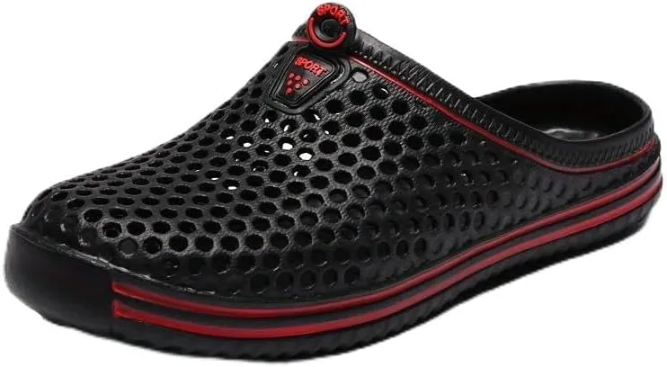 Women's Hollow Out Flat Clogs, Closed Toe Breathable Non Slip Garden Mules, Casual Beach Slide Shoes