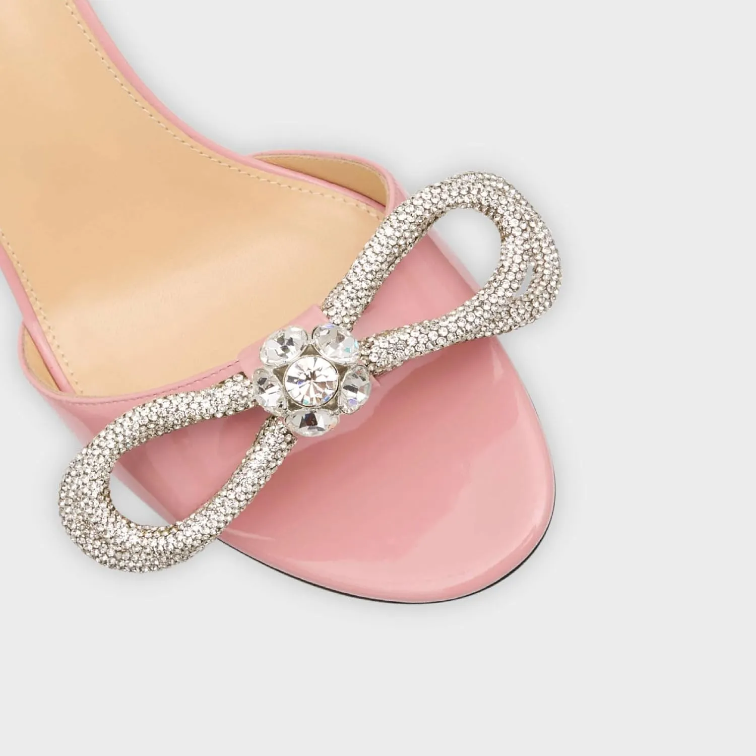 Women's Kitten Heel Round Open Toe Rhinestones Double Bows Slide Sandals Comfortable Slip On High Heel Crystals Mule Shoes Prom Party Heeled Sandals for Women
