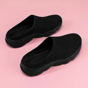 Women's Knit Round Toe Platform Clogs Mules Slip-On Casual Breathable Backless Wedge Arch Support Sneakers Non-Slip Lightweight Soft Sole Walking Driving Shoes