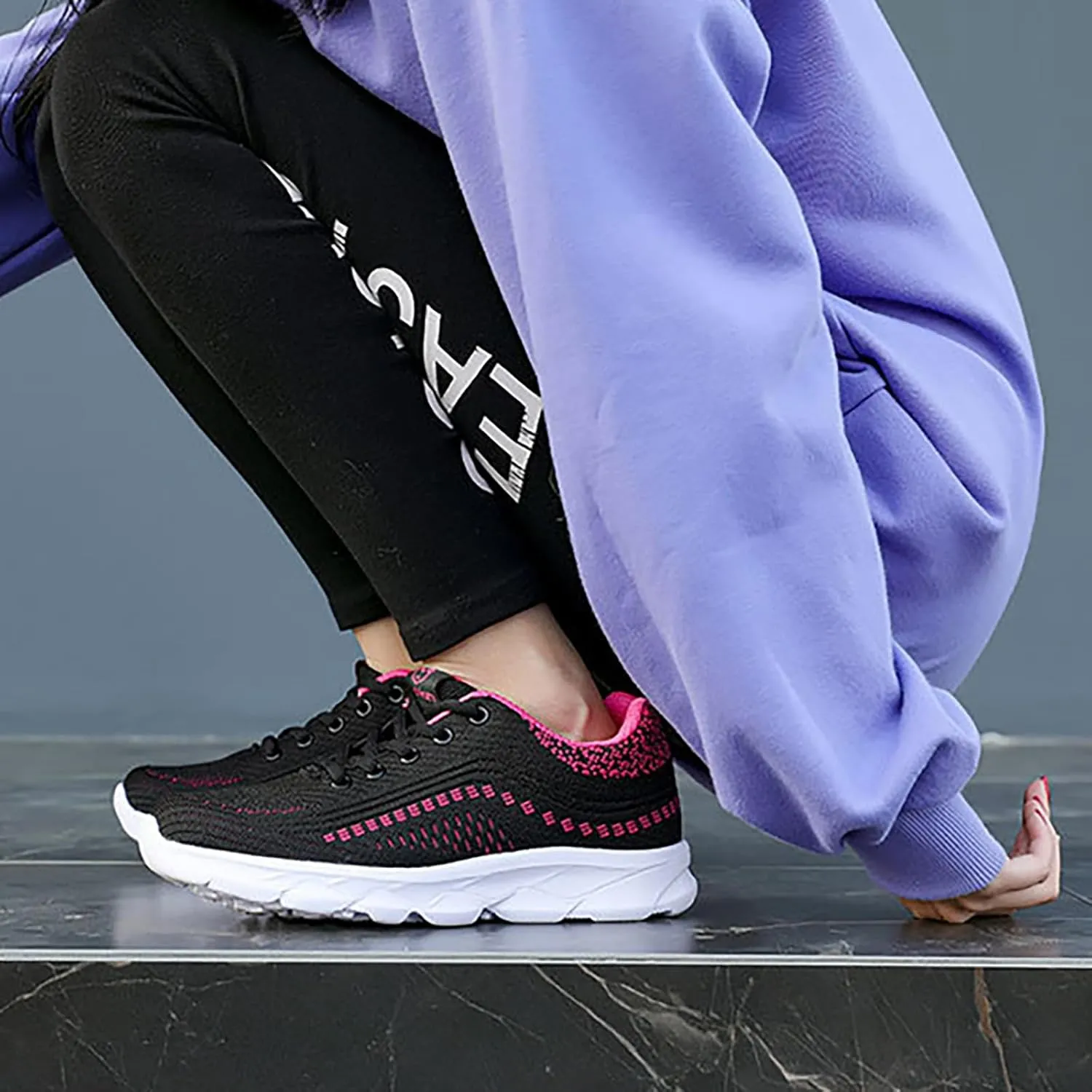 Women'S Knitted Mesh Orthopedic Lace-Up Platform Sneakers Slip-On Comfort Breathable Arch Support Walking Shoes Casual Lightweight Non-Slip Soft Sole Toning Rocker Shoes
