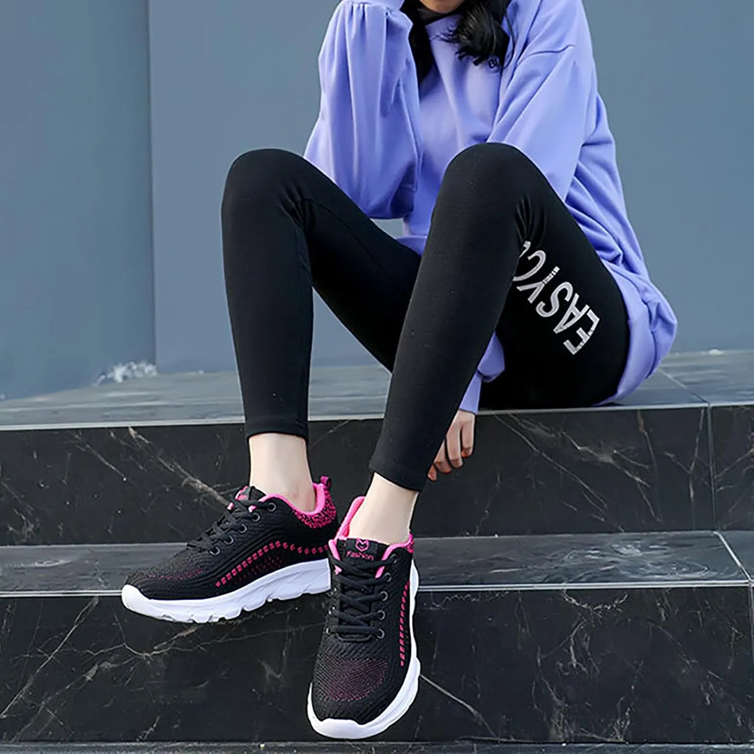 Women'S Knitted Mesh Orthopedic Lace-Up Platform Sneakers Slip-On Comfort Breathable Arch Support Walking Shoes Casual Lightweight Non-Slip Soft Sole Toning Rocker Shoes