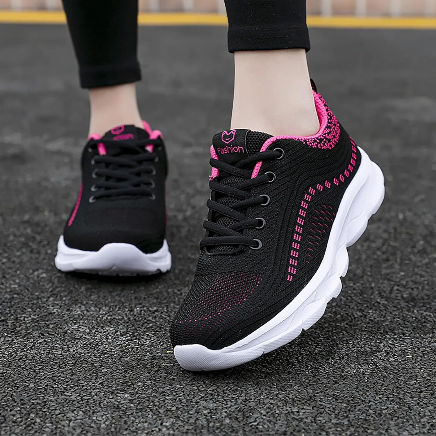 Women'S Knitted Mesh Orthopedic Lace-Up Platform Sneakers Slip-On Comfort Breathable Arch Support Walking Shoes Casual Lightweight Non-Slip Soft Sole Toning Rocker Shoes