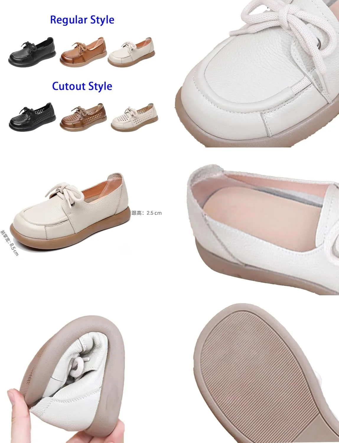Women's Leather Soft Sole Casual Shoes,Vintage Comfort Round Toe Non-Slip Cute Bow Lace-up Flat Dress Oxford Loafers