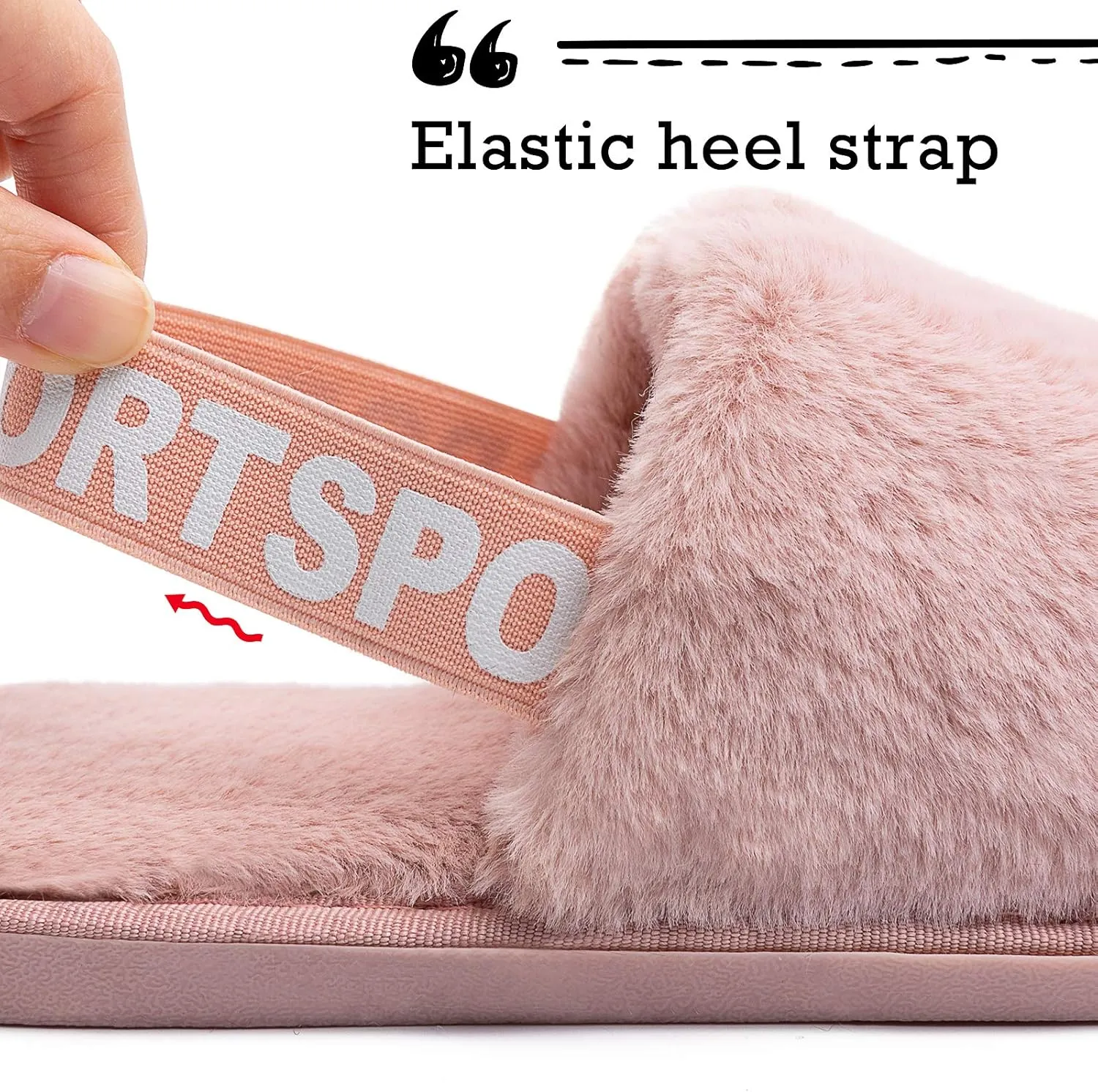 Womens Leopard Fuzzy Slippers Soft Plush Open Toe Faux Fur House Slide Sandals Indoor Spa Bedroom Flat Shoes with Elastic Strap