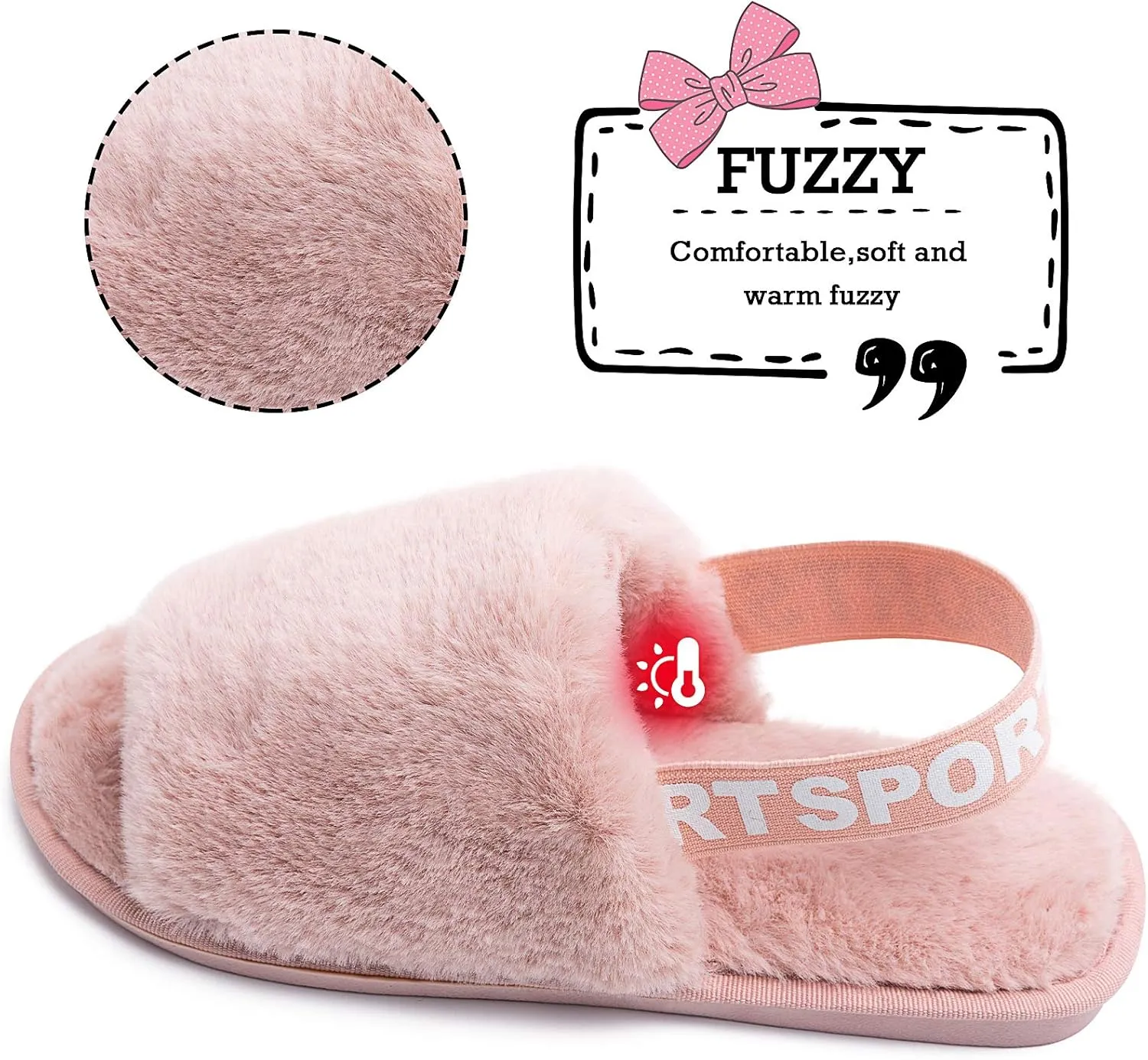 Womens Leopard Fuzzy Slippers Soft Plush Open Toe Faux Fur House Slide Sandals Indoor Spa Bedroom Flat Shoes with Elastic Strap