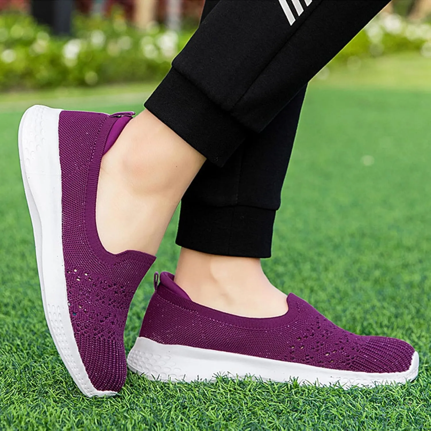 Women's Slip On Mesh Knit Flat Soft Sole Walking Shoes,Summer Non-Slip Breathable Athletic Comfortable Work Memory Foam Lightweight Flat Loafer Nurse Mom Shoes Sneakers