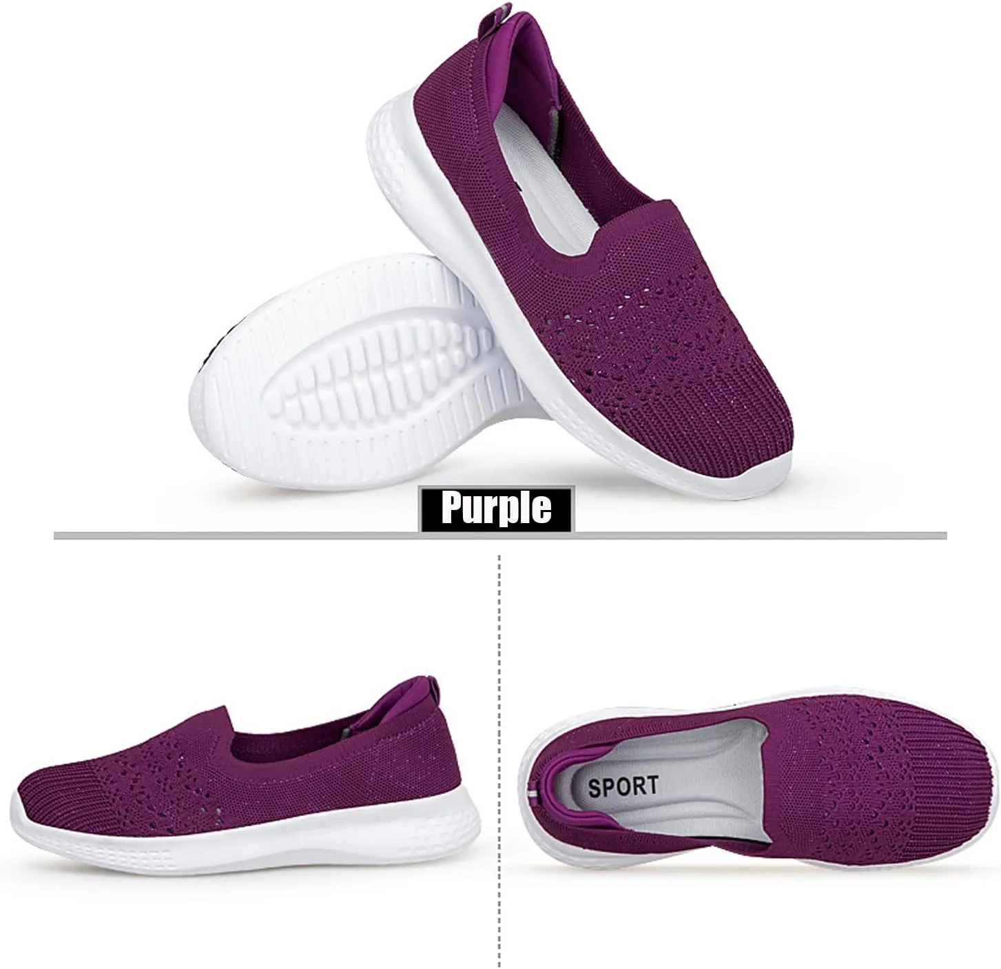 Women's Slip On Mesh Knit Flat Soft Sole Walking Shoes,Summer Non-Slip Breathable Athletic Comfortable Work Memory Foam Lightweight Flat Loafer Nurse Mom Shoes Sneakers