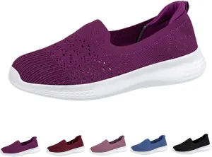 Women's Slip On Mesh Knit Flat Soft Sole Walking Shoes,Summer Non-Slip Breathable Athletic Comfortable Work Memory Foam Lightweight Flat Loafer Nurse Mom Shoes Sneakers