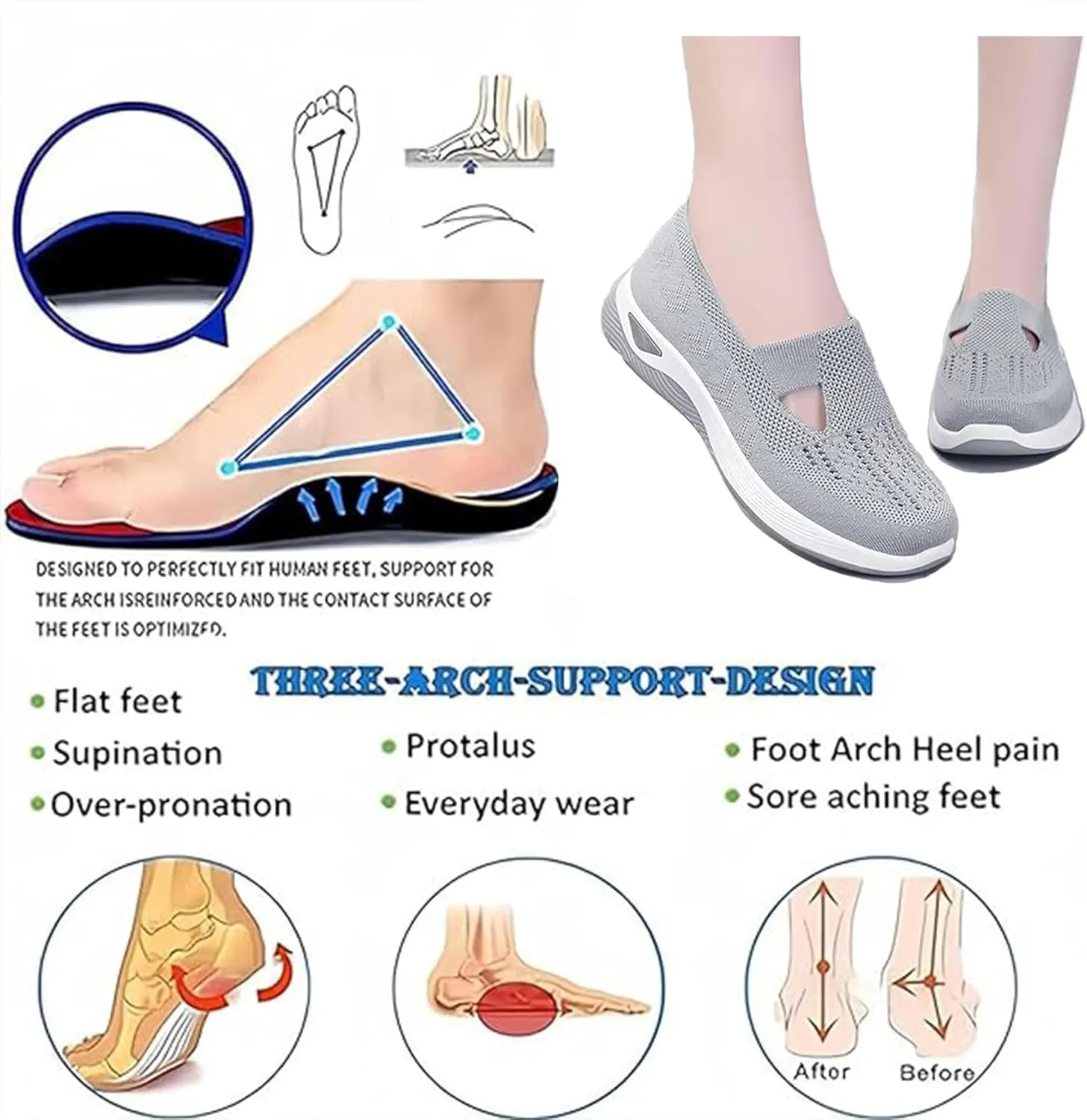 Women's Woven Breathable Soft Sole Shoes,Upgrade Orthopedic Shoes Go Walking Slip on Diabetic Foam Shoes Hands Free Slip in Sneakers Arch Support，Daily Commuting Shoes