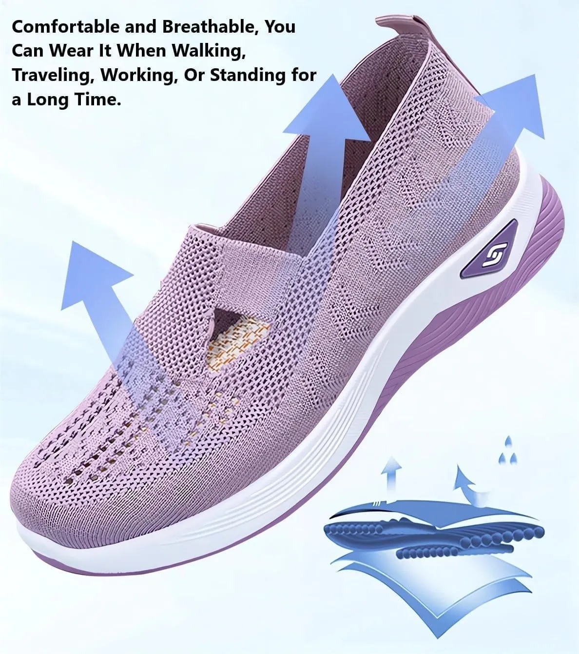 Women's Woven Breathable Soft Sole Shoes,Upgrade Orthopedic Shoes Go Walking Slip on Diabetic Foam Shoes Hands Free Slip in Sneakers Arch Support，Daily Commuting Shoes