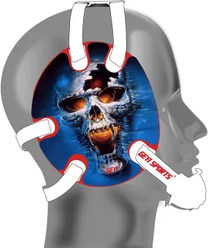 Wrestling Headgear with Blue Fire Skull Wraps