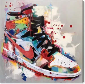 Wynwood Studio Fashion and Glam Contemporary Canvas Art - Artsy Sneaker, Wall Art for Living Room, Bedroom, and Bathroom, 20 in x 20, Red and White Home Decor