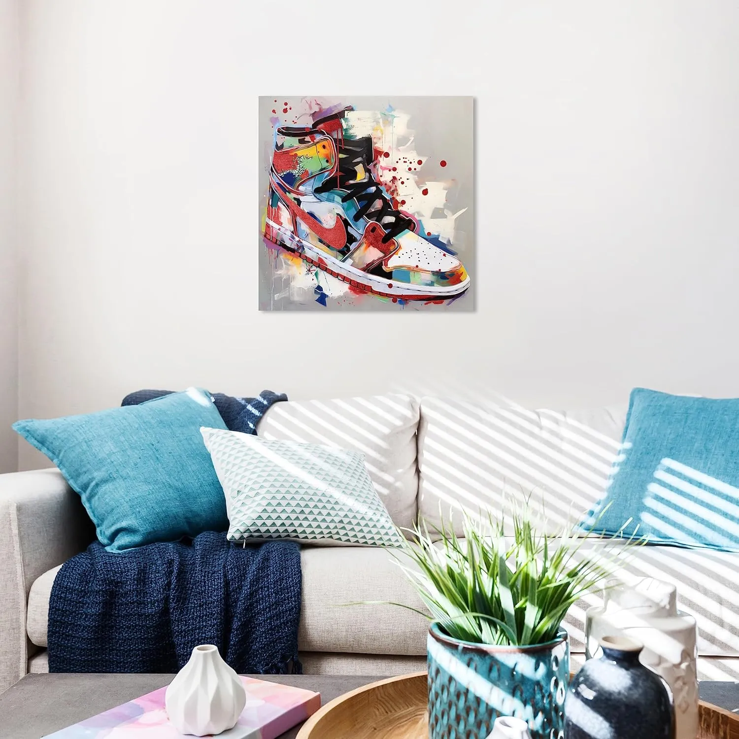 Wynwood Studio Fashion and Glam Contemporary Canvas Art - Artsy Sneaker, Wall Art for Living Room, Bedroom, and Bathroom, 20 in x 20, Red and White Home Decor