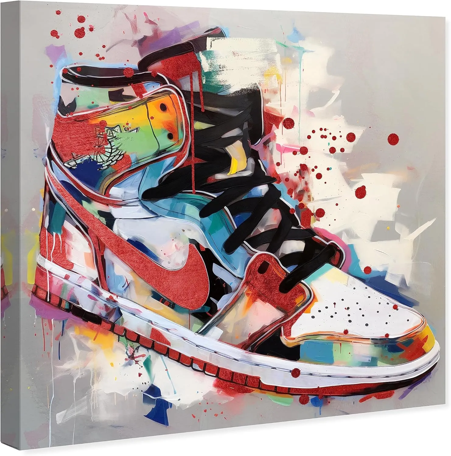 Wynwood Studio Fashion and Glam Contemporary Canvas Art - Artsy Sneaker, Wall Art for Living Room, Bedroom, and Bathroom, 20 in x 20, Red and White Home Decor
