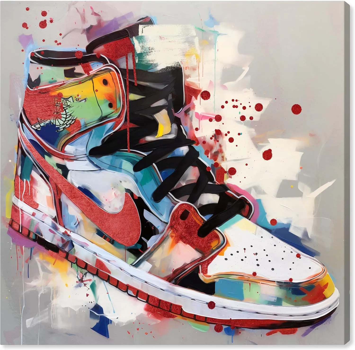 Wynwood Studio Fashion and Glam Contemporary Canvas Art - Artsy Sneaker, Wall Art for Living Room, Bedroom, and Bathroom, 20 in x 20, Red and White Home Decor