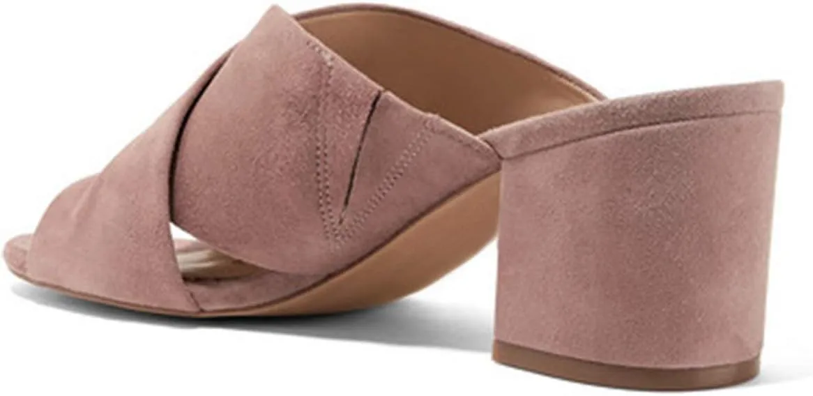 XYD Women Casual Block Heel Cross Strap Open Toe Slip On Mule Slide Sandal Slippers