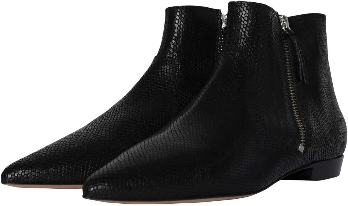 XYD Women's Formal Pointed Closed Toe Flats Ankle Boots Low Heel Booties Office Dress Shoes with Double Side Zippers