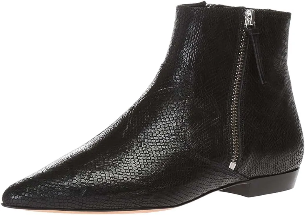 XYD Women's Formal Pointed Closed Toe Flats Ankle Boots Low Heel Booties Office Dress Shoes with Double Side Zippers