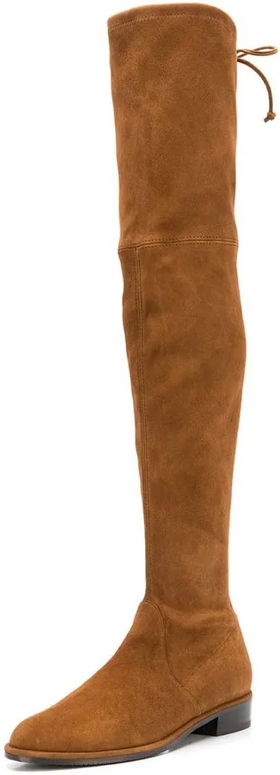 YDN Women Classic Thigh High Closed Round Toe Boots Trendy Low Chunky Heels Over The Knee Party Dress Pumps Suede Shoes
