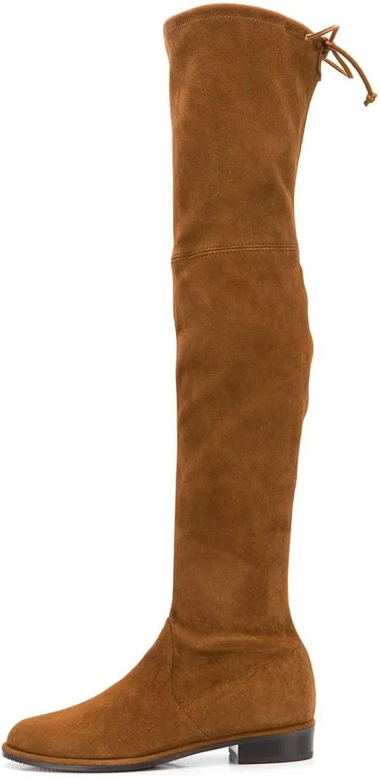 YDN Women Classic Thigh High Closed Round Toe Boots Trendy Low Chunky Heels Over The Knee Party Dress Pumps Suede Shoes