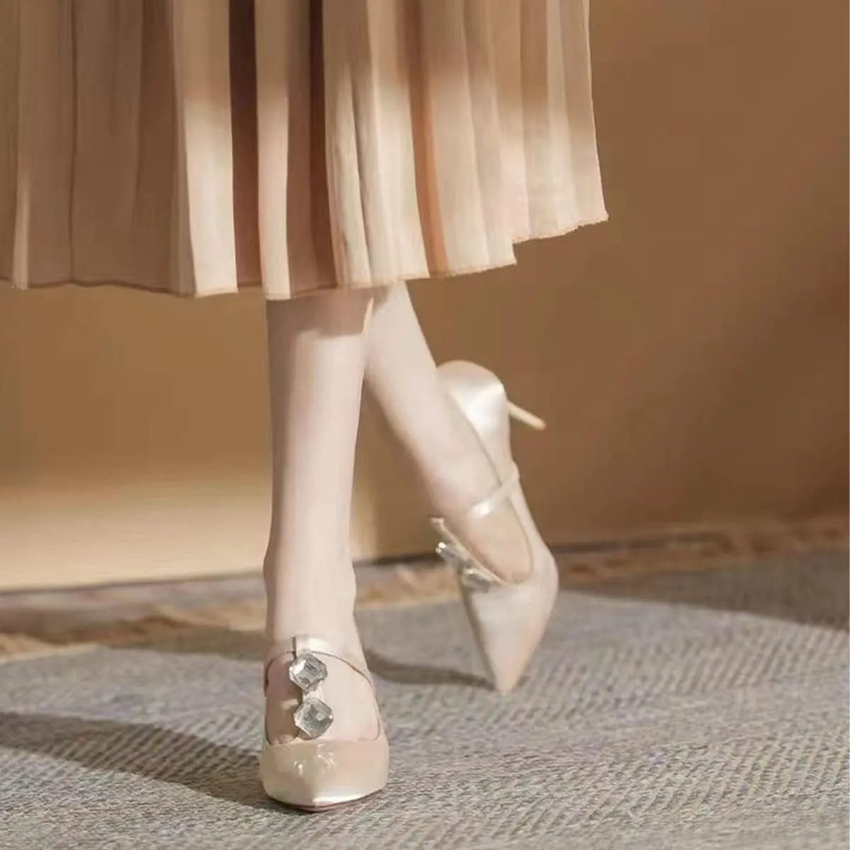 YDN Women Crystal Decoration Slip On Pumps Fashion Pointed Toe T-Strap Stiletto High Heels Dress Party Wedding Shoes Size 4-15 US