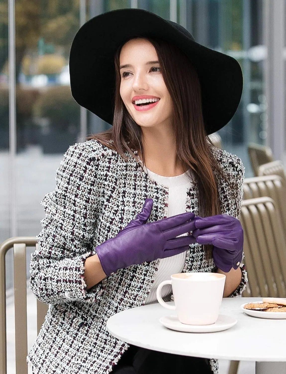 YISEVEN Women's Winter Dress Leather Gloves Touchscreen Wool Lined Flat Design