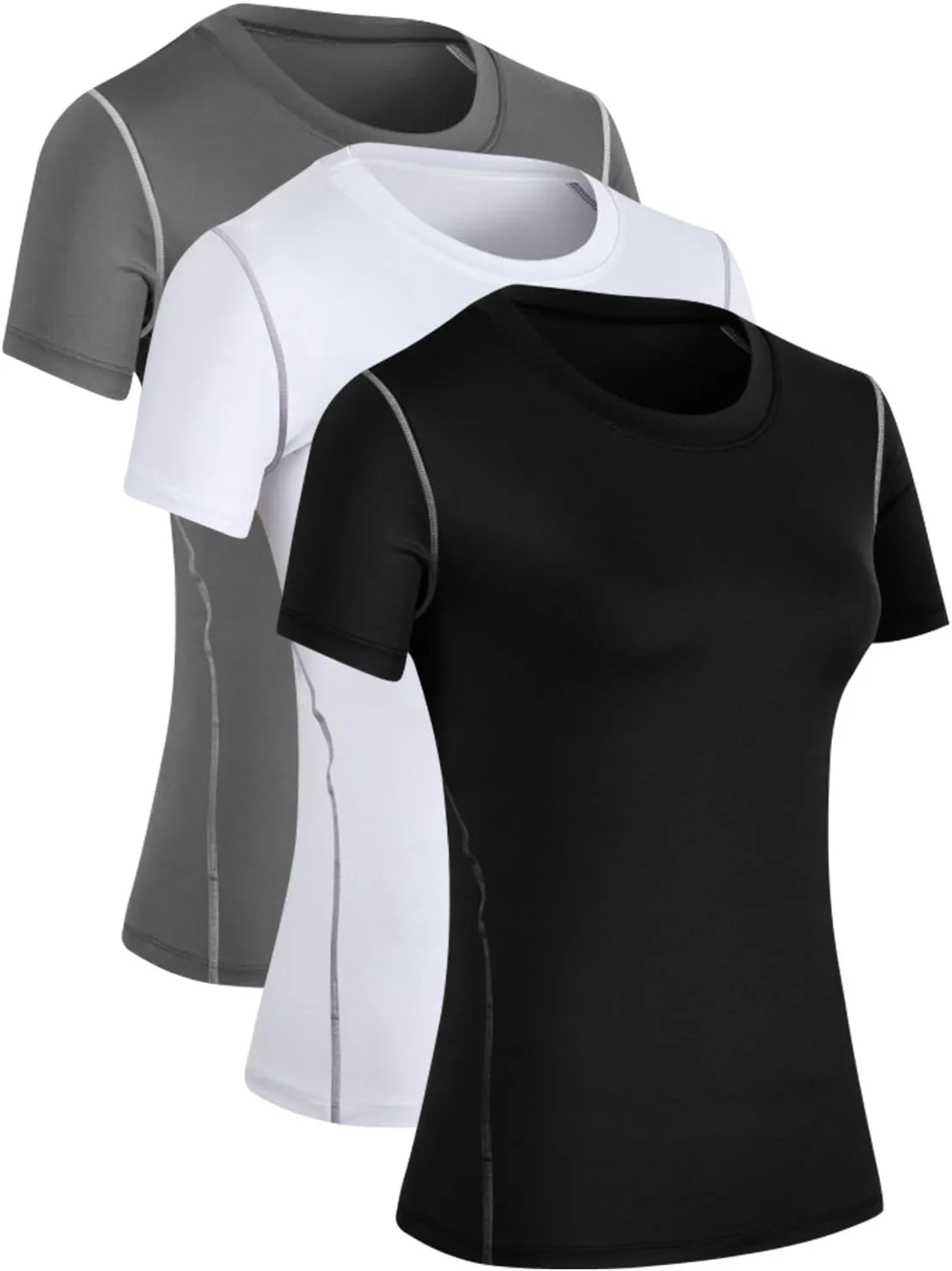 Yuerlian Women's Yoga Compression Shirt Sport Athletic T-Shirts Workout Tops Baselayer Gym Short Sleeve 3 Pack