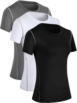 Yuerlian Women's Yoga Compression Shirt Sport Athletic T-Shirts Workout Tops Baselayer Gym Short Sleeve 3 Pack
