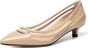 Zamikoo Women Pumps Kitten Heel Pointed Toe Low Heel Pumps with Clear PVC Straps Patent Fashion Dress Shoes US Size 5- Size 13 1.5 Inches