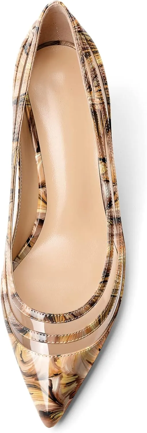 Zamikoo Women Pumps Kitten Heel Pointed Toe Low Heel Pumps with Clear PVC Straps Patent Fashion Dress Shoes US Size 5- Size 13 1.5 Inches