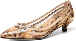 Zamikoo Women Pumps Kitten Heel Pointed Toe Low Heel Pumps with Clear PVC Straps Patent Fashion Dress Shoes US Size 5- Size 13 1.5 Inches